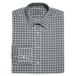 Canali Men's Cotton Green Check Button Down Shirt - Green XXL